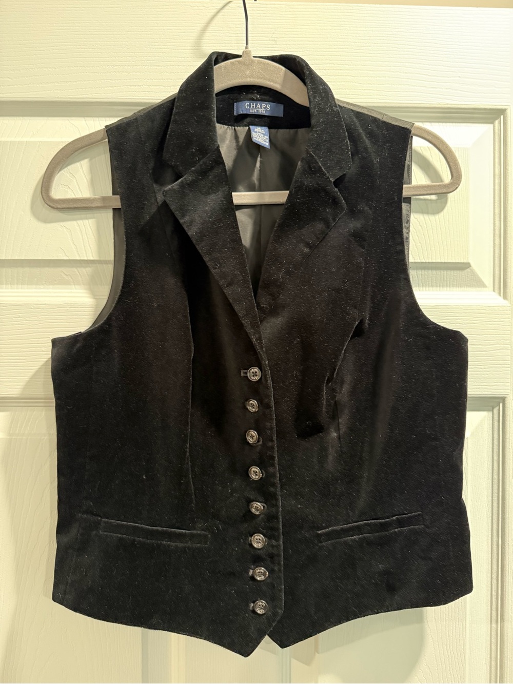 Chaps Black Velvet Button Vest with Notch Lapel
